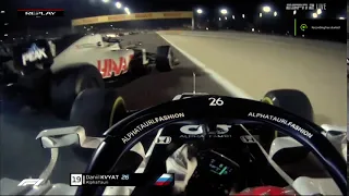 Daniel Kvyat onboard | Romain Grosjean crash | Bahrain 2020 F1