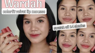 Wardah colorfit velvet matte lip mousse (Review & swatches all shade 1-14)