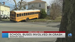 School bus driver crashes into house in Newport News after colliding with another bus