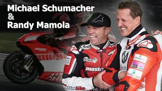 Michael Schumacher e Randy Mamola pilotando Ducati em Mugello