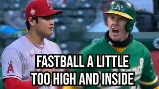 Ohtani throws near Canha's head and he doesn't enjoy it, a breakdown