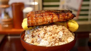 Japanese eel bowl 'Unagi Don' in Tokyo , Japan. 4K