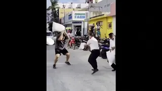 So funny 🤣 😆 Guy randomly walks up to people to pillow fight 😆 🤣 😂 😹