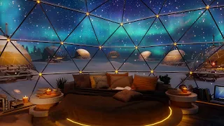North Pole Hotel Ambience |4K ❄️ Inside Your Cozy Glass Igloo | Fireplace, Arctic Wind & Snow Sounds