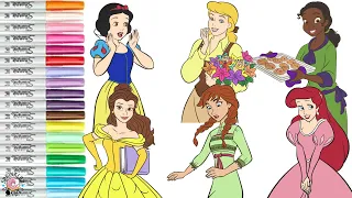 Disney Princess Coloring Book Compilation Ariel Tiana Cinderella Snow White Belle and Anna