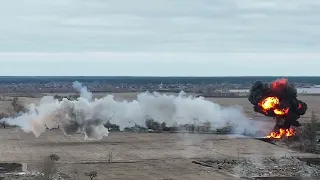 Drone footage: Ukrainian military shot down a Russian combat helicopter.