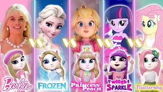 My talking angela 2 || ALL Princess || Peach 🍑vS Barbie vS  Elsa Vs Twilight Sparkle vS Fluttershy