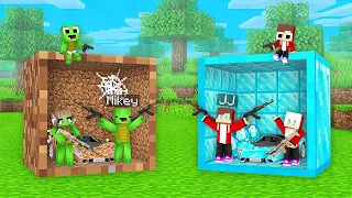 Mikey Family vs JJ Family Tiny Base Inside a Block in Minecraft (Maizen)