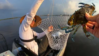 Catching Blue Crabs from a kayak in Point Aux Chenes Louisiana