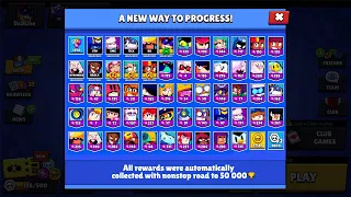 All REWARDS with NONSTOP to 50000🏆Without Collecting TROPHY ROAD - Brawl Stars