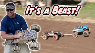 RC Mud Bog drag racing - This stock truck is a beast