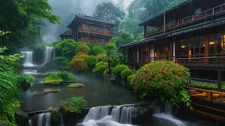 Serene Rainfall in a Japanese Zen Garden with Soothing Rain Sounds and Piano Music for Relaxation 🌸