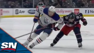 Oilers' McDavid Turns On The Jets To Speed Past Two Blue Jackets' Defenders For Amazing Solo Goal