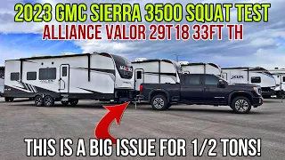 2023 GMC Sierra 3500 VS Alliance Valor Toy Hauler Squat Test: Here's Why You Can't Tow With 1/2 Ton