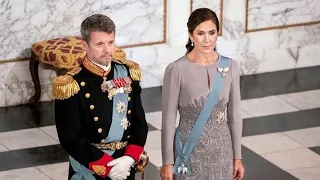 Princess mary dazzles in a silver gown as she  assist Queen Magarethe host gala for diplomatic corps