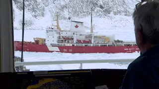 ‘That’s raw power.’ Watch an ice breaker clear a path for a cargo ship in the high Arctic