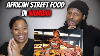 🇳🇦 AFRICAN STREET FOOD IN NAMIBIA | American Couple Reacts "OUTRAGEOUS Worms, Kapana and Rare Meats"