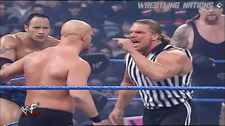 Rock,Austin and Undertaker vs Kane, Kurt Angle and Rikishi as Triple H special Guest Referee Part 1