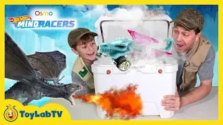 Surprise Dragon & Toy Car Hunt! Osmo Hot Wheels MindRacers Challenge with Aaron vs LB & Big Dinosaur