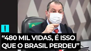 “480 mil vidas, é isso que o Brasil perdeu”, diz Omar Aziz a Marcos Rogério