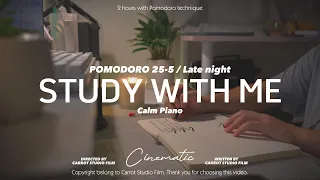 2-HOUR STUDY WITH ME  Late Night / calm piano🎹 + Rain Sounds 🌧️ / Pomodoro 25-5