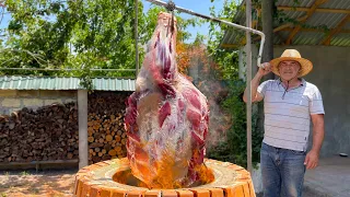 12 KG BIG BEEF LEG ROASTING IN THE TANDOOR FOR 7 HOURS! INCREDIBLY DELICIOUS DINNER