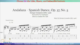 Andaluza - Spanish Dance, Op.37, No.5 - Enrique Granados (1867-1916) for Classical Guitar with TABs