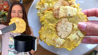 Look how easy to make crunchy tostones without frying and without tostonera - with green plantain -