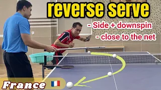 How to Serve Side + Downspin Reverse | Ti Long guides and corrects the French 🇫🇷