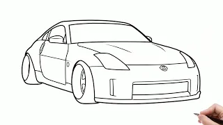 Drawing NISSAN 350Z 2002 step by step / how to draw a nissan 350 fairlady z nismo 2005 car easy