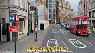 London Bus Ride, affluent route 74 from Southwest to Northwest, a Putney to Baker Street Journey 🚌