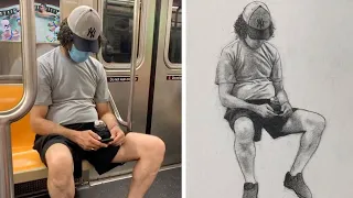 Artist Draws Realistic Portraits of Strangers On Subway