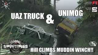 SPINTIRES | UNIMOG, UAZ Truck MUDDIN, HILLCLIMBS, WINCHING PT.2