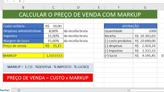 Como calcular o PREÇO DE VENDA de um produto com MARKUP  no EXCEL - Exemplo Prático