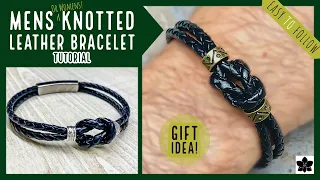 Mens DIY Beaded Leather Knot Bracelet, Handmade Gift for Dad