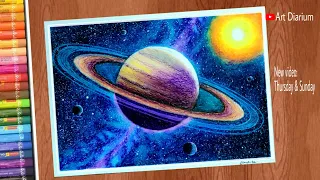 Space Art with Oil pastels | Saturn Drawing Step by step - for Beginners