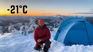 Solo winter camping in the Canadian mountains down to -21 C