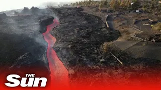 New La Palma volcano drone video shows lava river surging towards Atlantic ocean