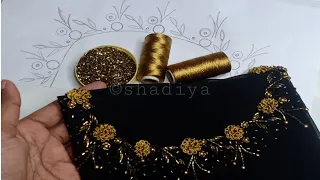 Beautiful silk thread ring knot flower and beadwork embroidery for neck|hand embroidery neck design