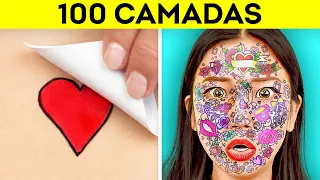 DESAFIO! 100 Camadas de Maquiagem, Spray para Cabelos, Fita Adesiva e Tattoos, por 123 GO! CHALLENGE