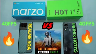 Narzo 50a vs Hot 11s BGMI test 🔥 | Realme vs Infinix BGMI test | full comparison