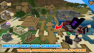 Minecraft pe 1.19 Seed Speedrun - Village, Stronghold, Portal, Fortress & Bastions with At Spawn!!