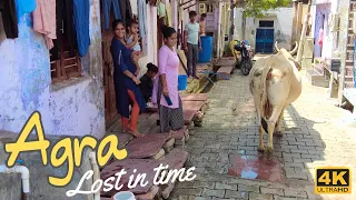 [4K] 🇮🇳 Agra old city full walk tour until Taj Mahal 🕌. Cows, rituals, traffic, food, markets India