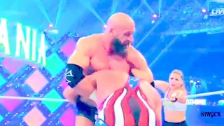 Wrestlemania 34 Kurt Angle and Ronda Rousey vs Triple H and Stephanie McMahon Highlights