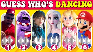Guess Who Is Dancing? | Grimace Shake, Wednesday, M3gan, Elsa, Peach, Mario, Dom Dom Yes Yes