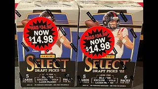 Wal-Mart Clearance 2022 Panini Select Draft NFL Football Break 2 Blaster box rip Gold Lazer Prizm