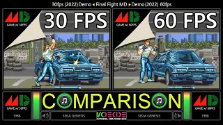 [30 vs 60fps] Final Fight MD (Sega Genesis vs Sega Genesis) Side by Side Comparison - Dual Longplay