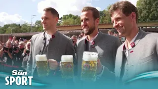 Harry Kane celebrates first Bayern hat-trick with stein at Oktoberfest