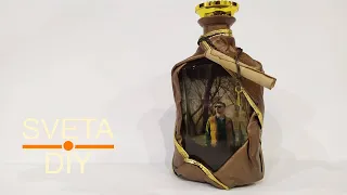 Декор бутылки кожей  Подарок для мужчины своими руками  Skin bottle decor  DIY gift for man