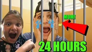 24 Hours in Box Fort Jail Challenge! Mom In BoxFort Prison Overnight! 24 Hours with No LOL Dolls